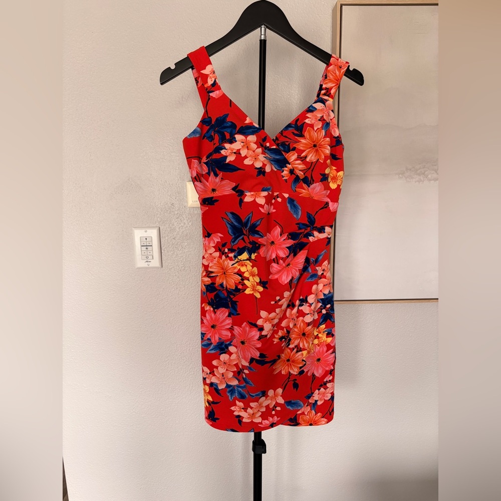 Floral Sleeveless Dress - Red and Orange